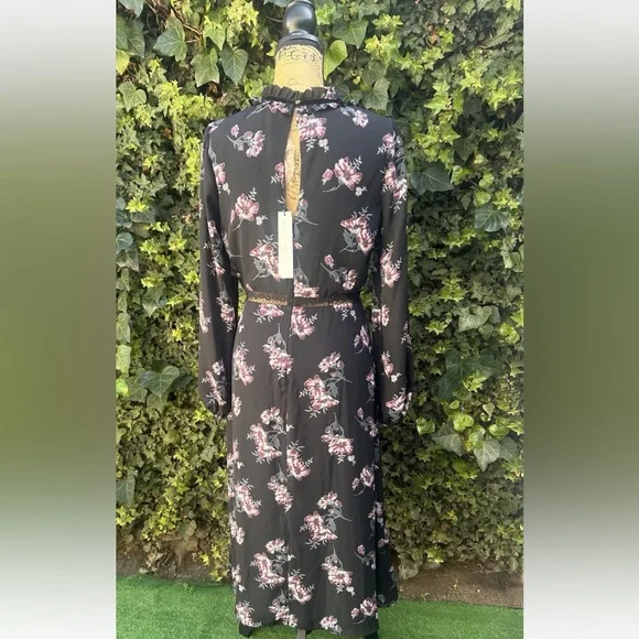 June & Hudson Black Maxi Dress Whimsigoth Boho Goth Floral Ruffles Lace Velvet - Picture 11 of 13